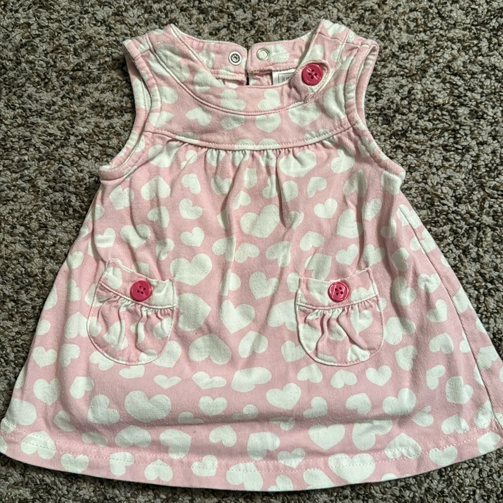 Pink and white hearts dress with button pockets